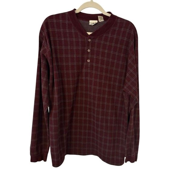 L.L. Bean Other - L.L. BEAN Vintage Tartan Plaid Henley Men’s Large 100% Cotton 4 Button Made USA